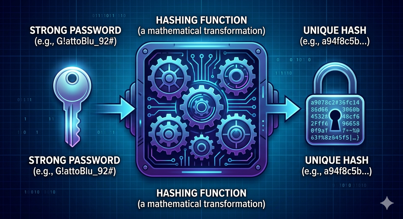 Schema di funzionamento dell'Hashing delle password